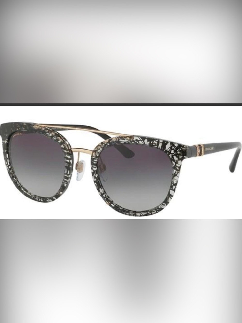 Bvlgari Black and Gold Mosaic Frame Sunglasses with Gradient Gray Lenses